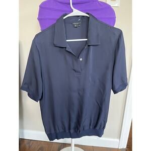 Theory Silk Polo Shirt NWT, Navy Blue, Medium